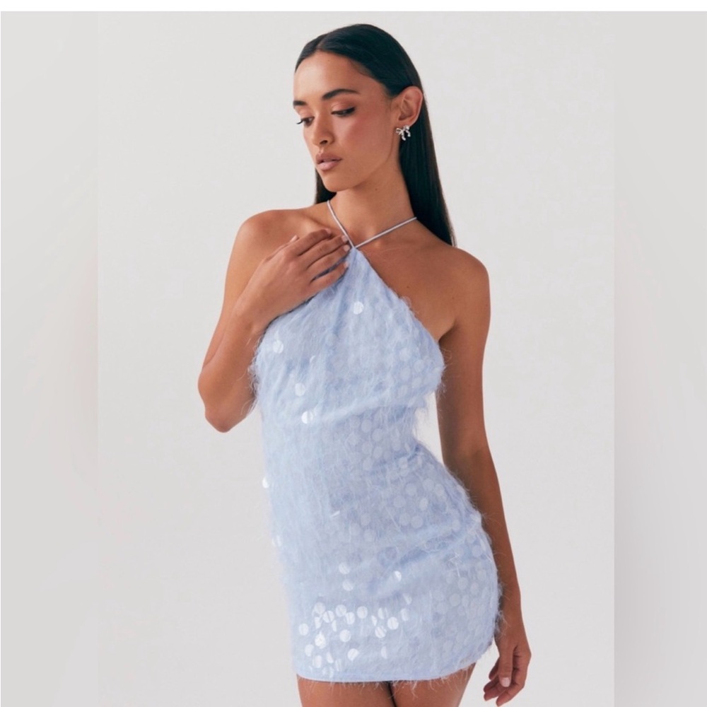 Peppermayo Pale Blue Sequin Mini Dress